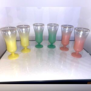 Vintage Frosted Blendo Stemmed Drinking Glasses Lot Of 6